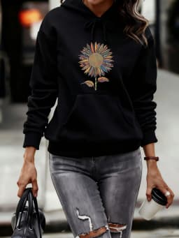 Women's Autumn and Winter Warm and Loose Casual Heart-Shaped Printed Velvet Long-Sleeved Hooded Sweatshirt