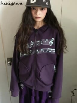 2026 Women's Clothing Korean Zip-up Hoodies Jackets Ropa Mujer Chic Y2k Tops Hooded Print Pockets Casual Fashion Hoodie Coats