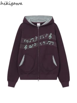 2026 Women's Clothing Korean Zip-up Hoodies Jackets Ropa Mujer Chic Y2k Tops Hooded Print Pockets Casual Fashion Hoodie Coats