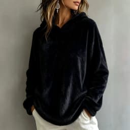 Women's Winter Clothing Thick Fleece Brushed Loose Fit Solid Color Long Sleeve No Collar Hoodie for Women and Women's Sweater