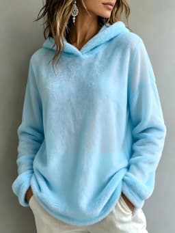 Women's Winter Clothing Thick Fleece Brushed Loose Fit Solid Color Long Sleeve No Collar Hoodie for Women and Women's Sweater