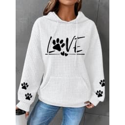 ilstile Women's Love Dog Paw Print Hoodies Autumn Winter Long Sleeve Casual Outdoor Hooded Hoodies Sports Sweatshirts Hot Sale