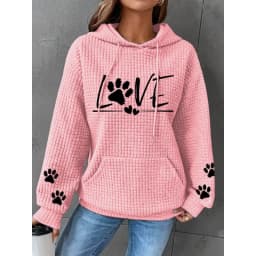 ilstile Women's Love Dog Paw Print Hoodies Autumn Winter Long Sleeve Casual Outdoor Hooded Hoodies Sports Sweatshirts Hot Sale