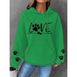 ilstile Women's Love Dog Paw Print Hoodies Autumn Winter Long Sleeve Casual Outdoor Hooded Hoodies Sports Sweatshirts Hot Sale