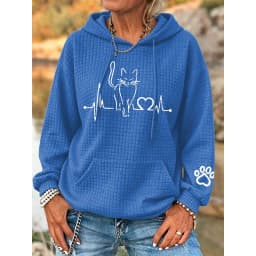 ilstile Women's Cat Print Hoodies Autumn Winter Long Sleeve Casual Outdoor Hooded Hoodies Sports Sweatshirts White