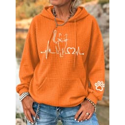 ilstile Women's Cat Print Hoodies Autumn Winter Long Sleeve Casual Outdoor Hooded Hoodies Sports Sweatshirts White