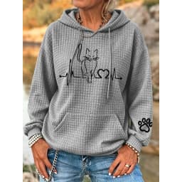ilstile Women's Cat Print Hoodies Autumn Winter Long Sleeve Casual Outdoor Hooded Hoodies Sports Sweatshirts White