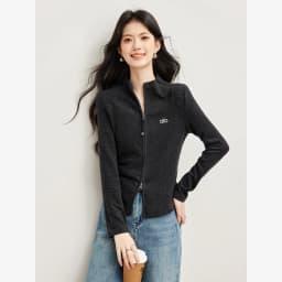 VIMLY Women's Casual Grey Sports Sweatshirt 2026 Autumn Stand Collar Zip Up Jacket Fashion Elegant Slim-fit Female Coat 31659