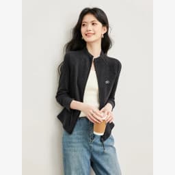 VIMLY Women's Casual Grey Sports Sweatshirt 2026 Autumn Stand Collar Zip Up Jacket Fashion Elegant Slim-fit Female Coat 31659