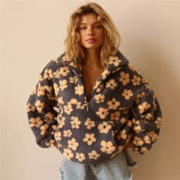 2025 Fashion Floral Lambskin Hoodie Women Casual Full Sleeve Zipper Pocket Loose Fit Hoodies Female Autumn Chic Holiday Clothes
