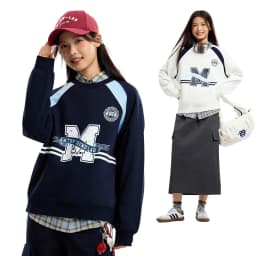 Metersbonwe Women's Letter Print Color Block Sweatshirt Raglan Sleeve Patchwork Hoodie Casual Fall Autumn Tops Vintage Preppy