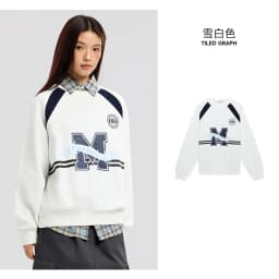 Metersbonwe Women's Letter Print Color Block Sweatshirt Raglan Sleeve Patchwork Hoodie Casual Fall Autumn Tops Vintage Preppy
