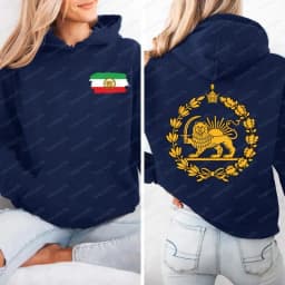 Lion and Sun Iran Hoodie Persian Flag Graphic Shirt Shir-o-Khorshid Emblem Top Iranian Heritage Shirt Patriotic Gifts Front Back
