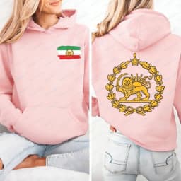 Lion and Sun Iran Hoodie Persian Flag Graphic Shirt Shir-o-Khorshid Emblem Top Iranian Heritage Shirt Patriotic Gifts Front Back