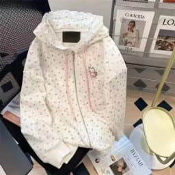 Kawaii Cute Print Japanese Casual Streetwear Long Sleeves Women Sweet Style Zipper Sweatshirt Soft Girl Fashion 2025 Spring