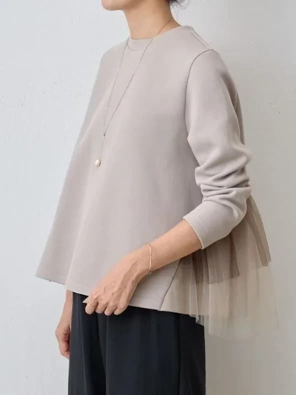 Korean Style Long Sleeve round Neck Sweater Doll Shirt Short Women's Clothing Mesh Splice Anti-Aging Cute Style Female Top