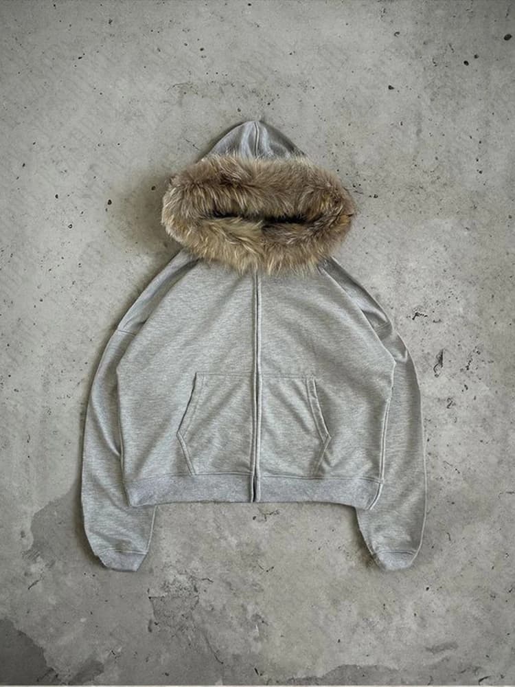 Plush lining solid color pattern Hoodie casual chic Y2K top rock fashion street retro grunge punk hip hop Harajuku couple Hoodie