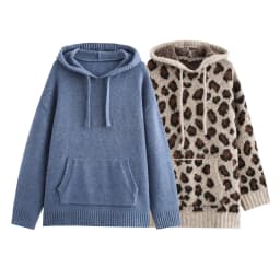 New Autumn And Winter Women's Casual Loose Fitting Patch Bag Drawstring Knitted Hooded Sweater Sweatshirt Jacket