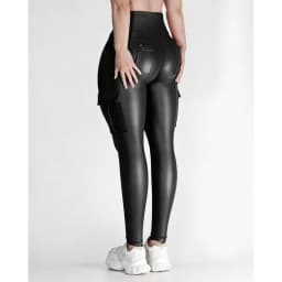 Sexy Cargo Pockets Faux Leather Leggings for Women Shaping High Waist Slimming Exercise Pants Running Yoga Sports Christmas Gift