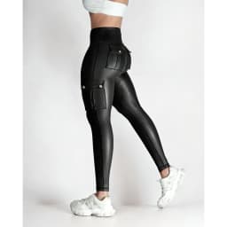 Sexy Cargo Pockets Faux Leather Leggings for Women Shaping High Waist Slimming Exercise Pants Running Yoga Sports Christmas Gift