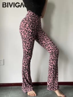 BIVIGAOS Spring Summer Leopard Print Flared Leggings Women Sharkskin High Waist Tight Sport Pilates Sexy Fitness Horseshoe Pants