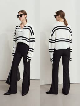 AMII Minimalist Casual Comfortable Flared Leggings for Women Embroidered Fleece Slimming Black Pant Lady 2024 Winter 12424095