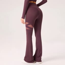 Gym Workout Flare Pants Women Mesh Hollow Out Yoga Pilates Butt Lifting Leggings Fashion High Waist Slim Design Sports Trousers