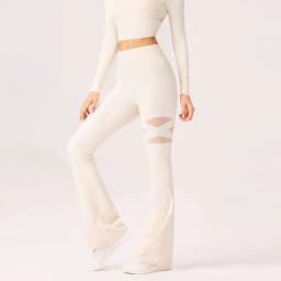 Gym Workout Flare Pants Women Mesh Hollow Out Yoga Pilates Butt Lifting Leggings Fashion High Waist Slim Design Sports Trousers