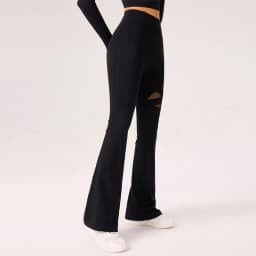 Gym Workout Flare Pants Women Mesh Hollow Out Yoga Pilates Butt Lifting Leggings Fashion High Waist Slim Design Sports Trousers