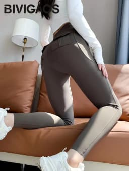 BIVIGAOS Spring Summer New Pocket Sharkskin Cargo Leggings Women High Waist Tight-Fit Elastic Sexy Fitness Sport Leggings