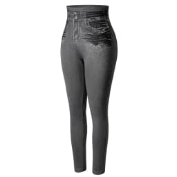 Women Jeggings Faux Denim Jeans Leggings High Waisted Tummy Control Slim Leggins Printed Pencil Pants Seamless Skinny Trousers