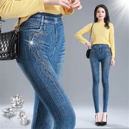 Fake Pocket Print Imitation Denim Leggings Women Skinny High Waist Pencil Pants Sexy Slim Pantalones Hip Lift Stretch Trousers