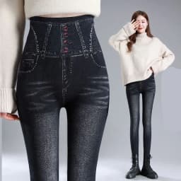 Fake Pocket Print Imitation Denim Leggings Women Skinny High Waist Pencil Pants Sexy Slim Pantalones Hip Lift Stretch Trousers