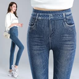 Fake Pocket Print Imitation Denim Leggings Women Skinny High Waist Pencil Pants Sexy Slim Pantalones Hip Lift Stretch Trousers