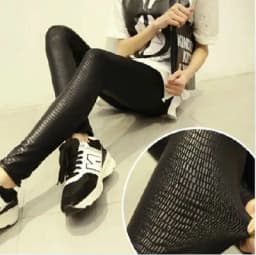 Snakeskin Leggings Women PU Leather Pants Pattern High Stretch Quality Skinny Black Matte Casual Punk Rock Leggings