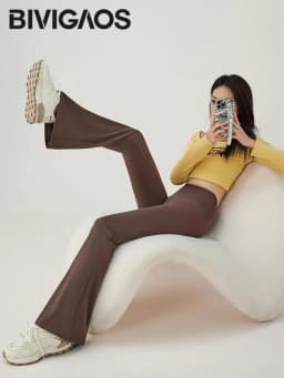 BIVIGAOS Spring Summer Sharkskin Micro Flared Leggings Women High Waist Slim-Fitting Flared Trousers Sexy Casual Legging Pants
