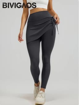 BIVIGAOS New Spring Drawstring Pleated Yoga Leggings Skirt Pants Fake Two Piece Women High Waist Elastic Sports Fitness Leggings