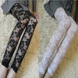 New Retro Sexy Net Yarn Lady Rose Lace Elegant Through Leggings Pants Footless Black White Women Summer Skinny Nine Pants