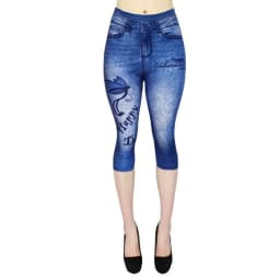 Women Plus Size Leggings Imitation Cropped Trousers 2025 New Mock Pocket Pants Slim Jeggings Denim Skinny