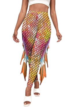 NADANBAO Women Mermaid Printed Leggings for Women Fish Scale 3D Pattern Pants Mid Waist Fashion Trousers Summer Streetwear