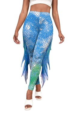 NADANBAO Women Mermaid Printed Leggings for Women Fish Scale 3D Pattern Pants Mid Waist Fashion Trousers Summer Streetwear