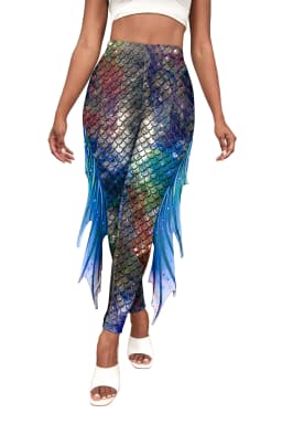 NADANBAO Women Mermaid Printed Leggings for Women Fish Scale 3D Pattern Pants Mid Waist Fashion Trousers Summer Streetwear
