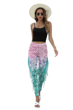 NADANBAO Women Mermaid Printed Leggings for Women Fish Scale 3D Pattern Pants Mid Waist Fashion Trousers Summer Streetwear