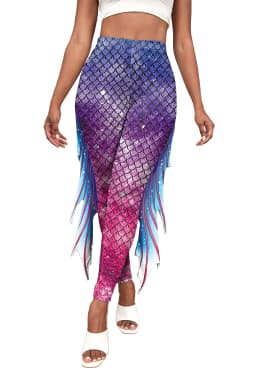 NADANBAO Women Mermaid Printed Leggings for Women Fish Scale 3D Pattern Pants Mid Waist Fashion Trousers Summer Streetwear