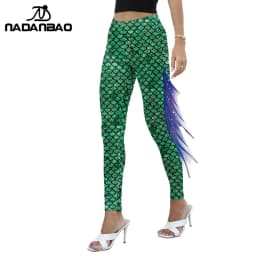 NADANBAO Women Mermaid Printed Leggings for Women Fish Scale 3D Pattern Pants Mid Waist Fashion Trousers Summer Streetwear