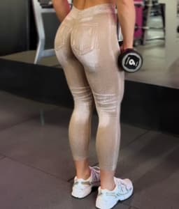 Women Jean Leggings V Back Gym Fitness Athletic Workout Scrunch Leggings Good Elastic Yoga Pants Sports Training Tights