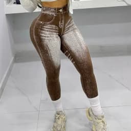 Women Jean Leggings V Back Gym Fitness Athletic Workout Scrunch Leggings Good Elastic Yoga Pants Sports Training Tights