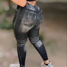Women V Back Gym Leggings Faux Denim Jeans Athletic Workout Leggins Elastic Seamless Training Yoga Pants Sports Fitness Tights