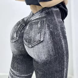 Women V Back Gym Leggings Faux Denim Jeans Athletic Workout Leggins Elastic Seamless Training Yoga Pants Sports Fitness Tights