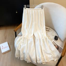 Maiden Series Wide Leg Pants with Belt Embroidered Lace Draping Feel Women's Style Base Nine Points Pants